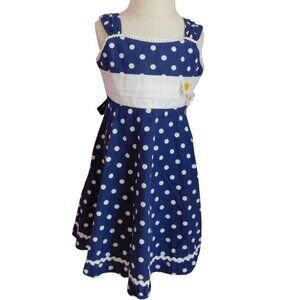 Blueber Boulevard Girls Polka Dot Dress 4T Navy White Cotton Daisy